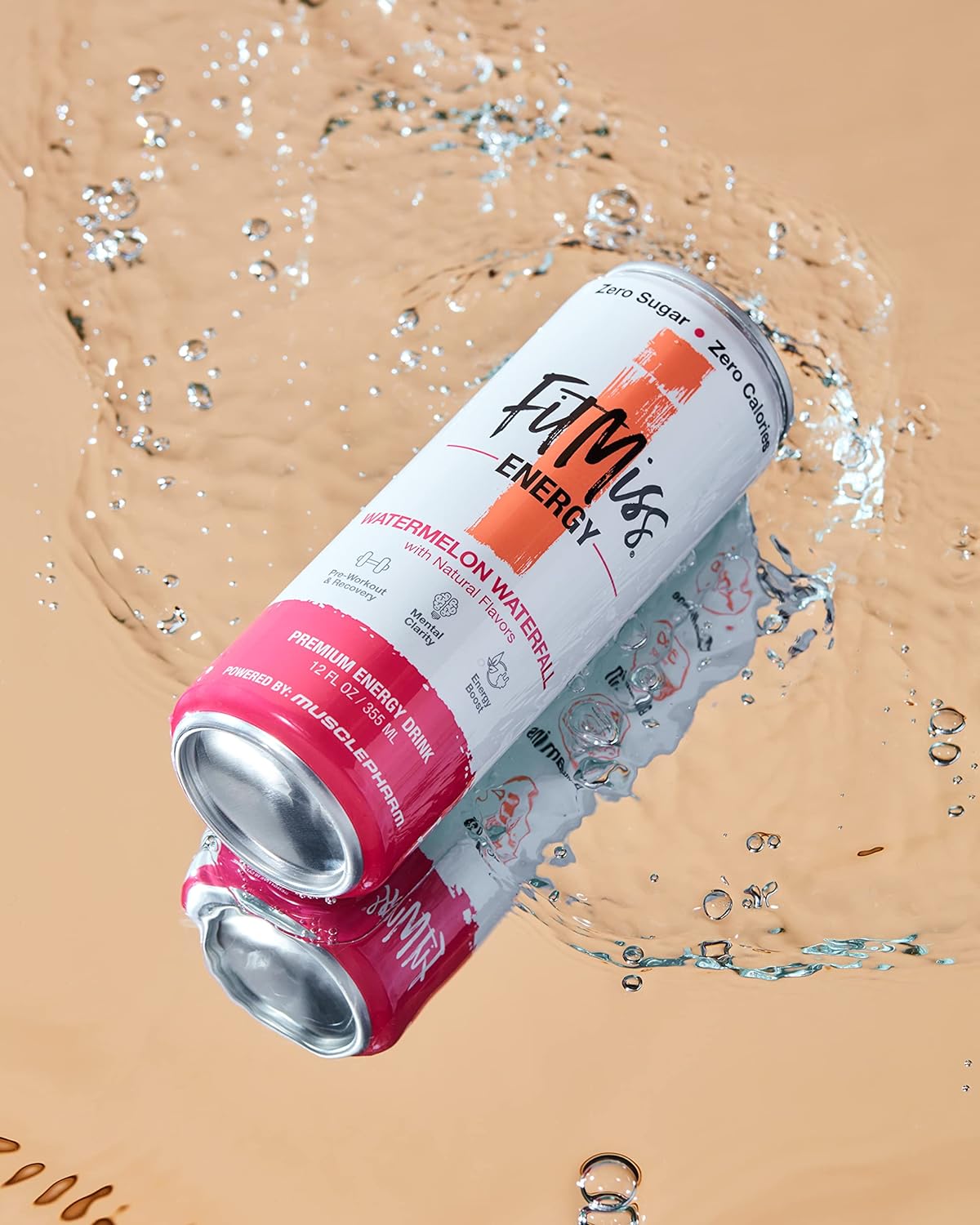 usclePharm FitMiss Energy Drink 12oz (Pack of 12) - Watermelon Waterfall - Sugar Free Calories Free - Perfectly Carbonated with No Artificial Colors or Dyes - Image 5
